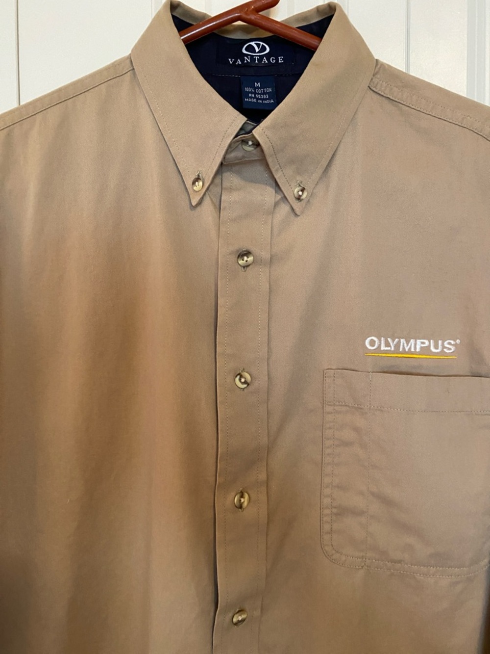 Khaki Shirt Olympus Camera Logo Button-Down Shirt Khaki Vantage Medium